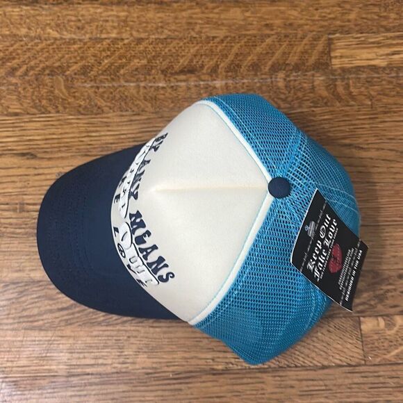 NWT Keep Out Fake Love Mens Blue White By Any Means Mesh Snapback Trucker‎ Cap - Picture 3 of 8